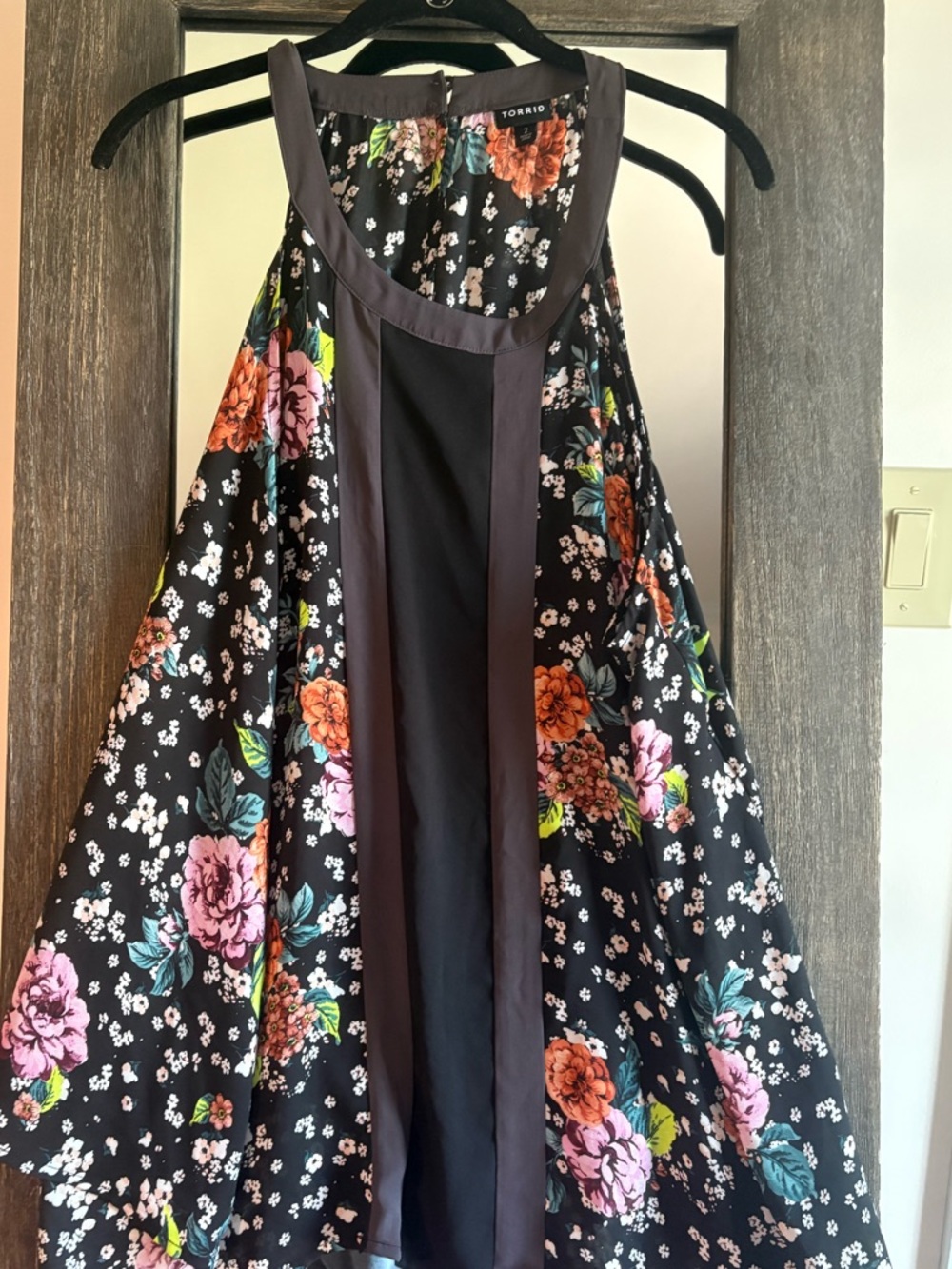 torrid Black Floral Tank with Orange & Teal Blooms